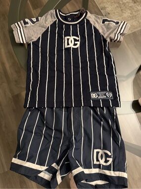 Dolce & Gabbana Navy & Gray Pinstripe Two-Piece Set 6-9 month